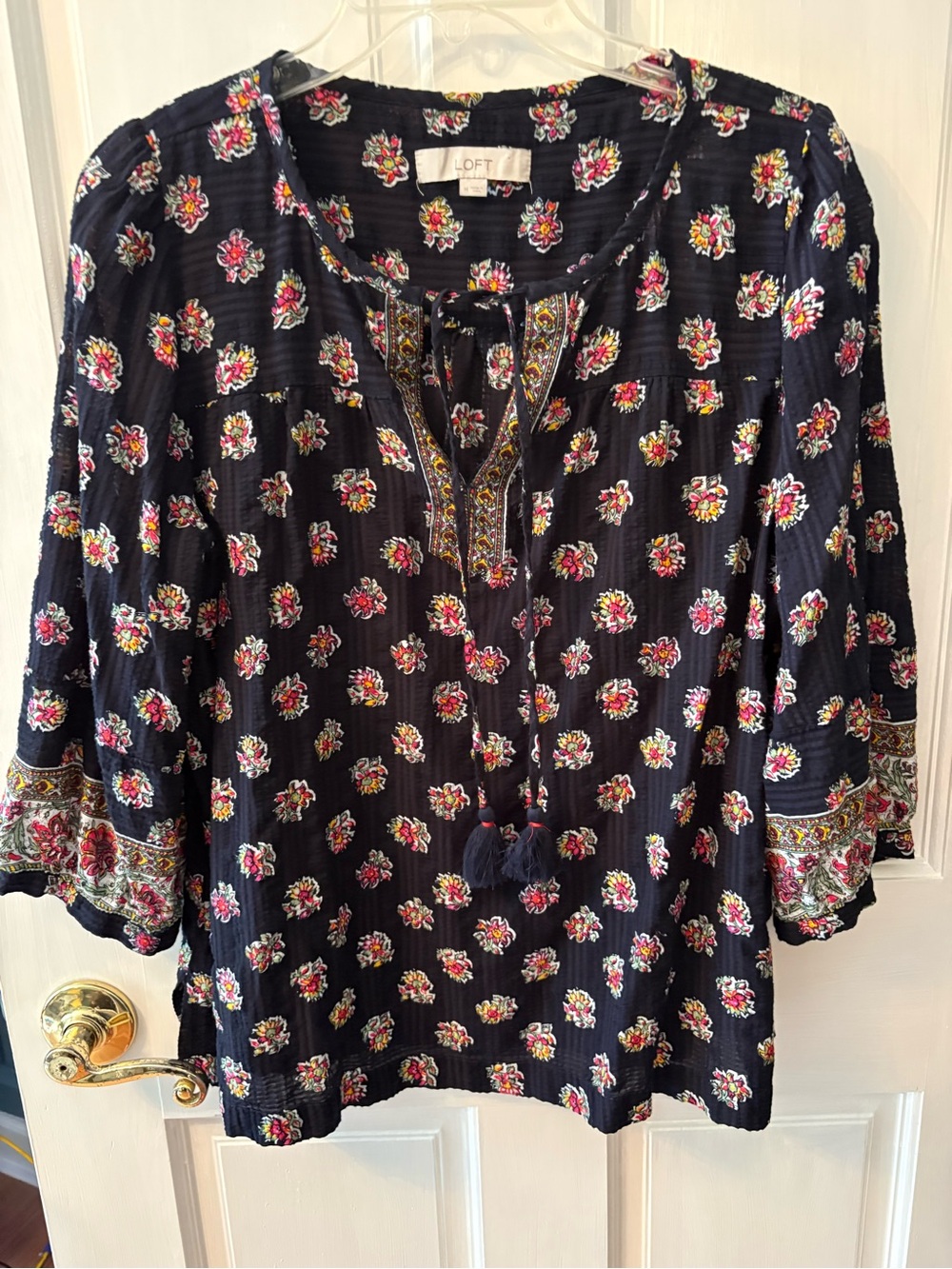 LOFT Black Floral Tie-Front Boho Tunic